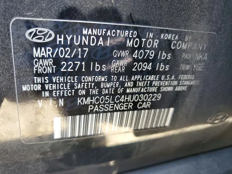 2017 HYUNDAI IONIQ LIMITED  