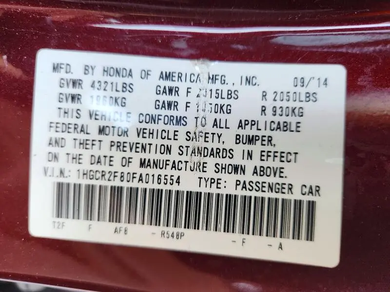 2015 HONDA ACCORD EXL  