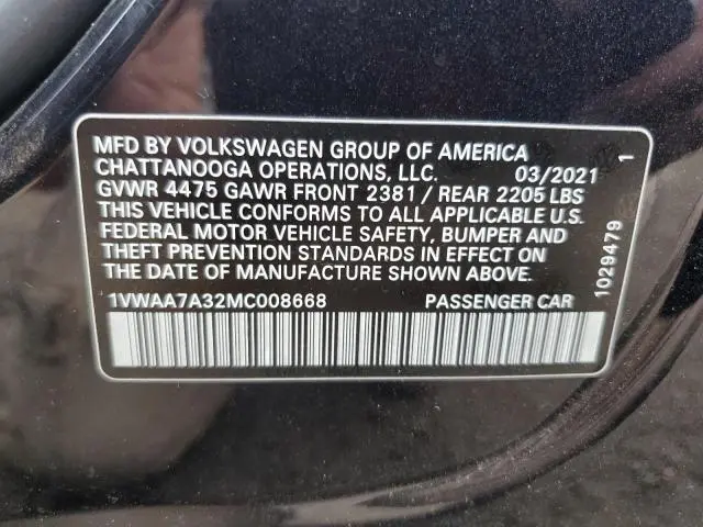 2021 VOLKSWAGEN PASSAT S  