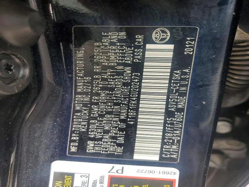2016 TOYOTA CAMRY SE  