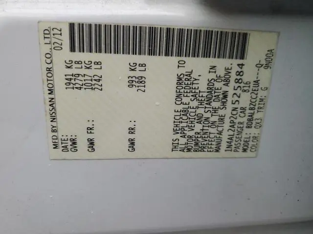 2012 NISSAN ALTIMA BASE  