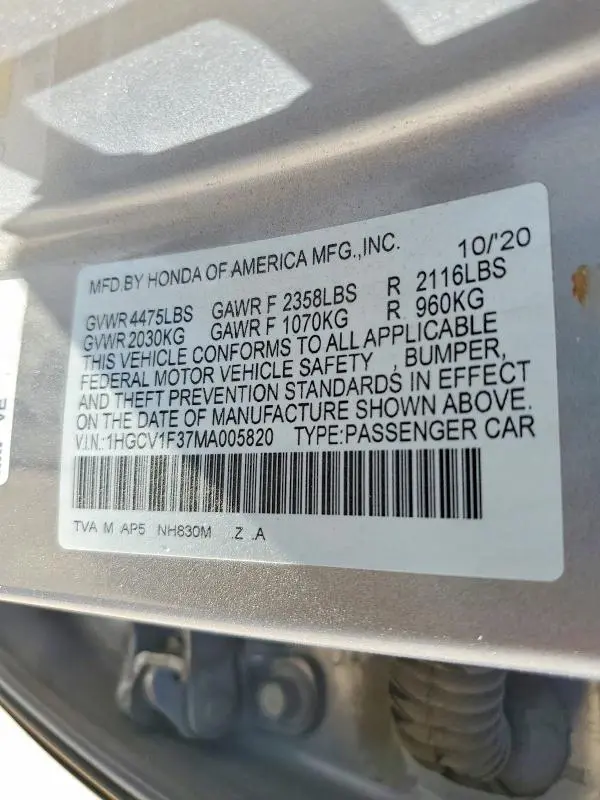 2021 HONDA ACCORD SPORT  