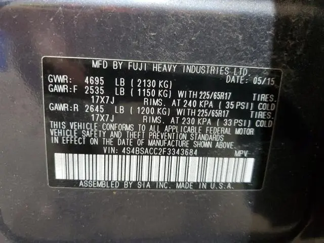 2015 SUBARU OUTBACK 2.5I PREMIUM  