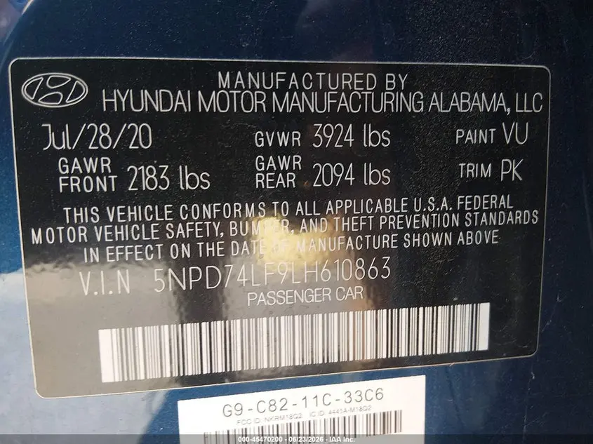 2020 HYUNDAI ELANTRA SE