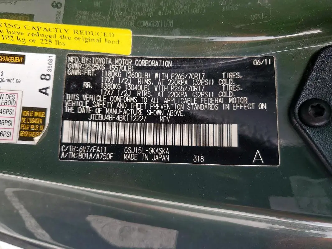 2011 TOYOTA FJ CRUISER BASE  