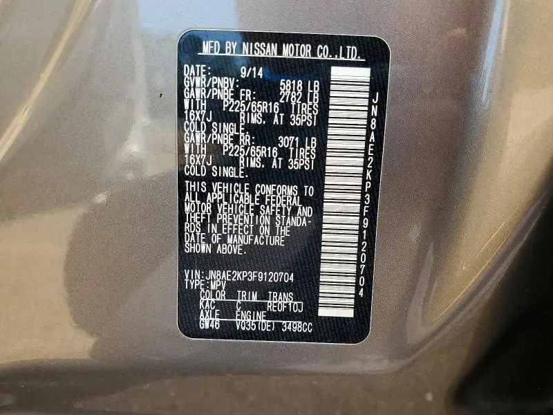 2015 NISSAN QUEST 3.5 SV  