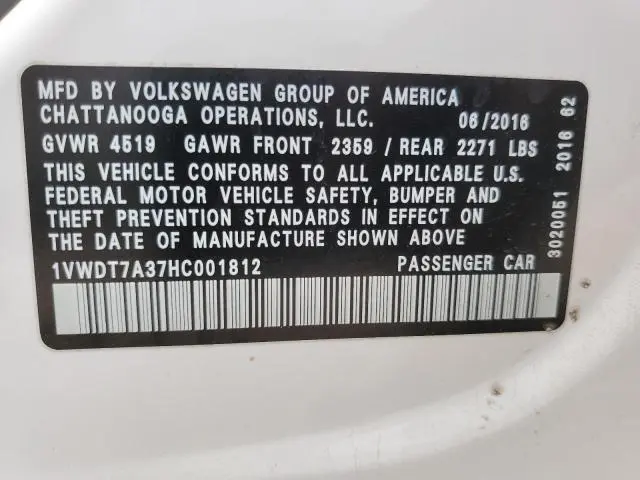 2017 VOLKSWAGEN PASSAT R-LINE  