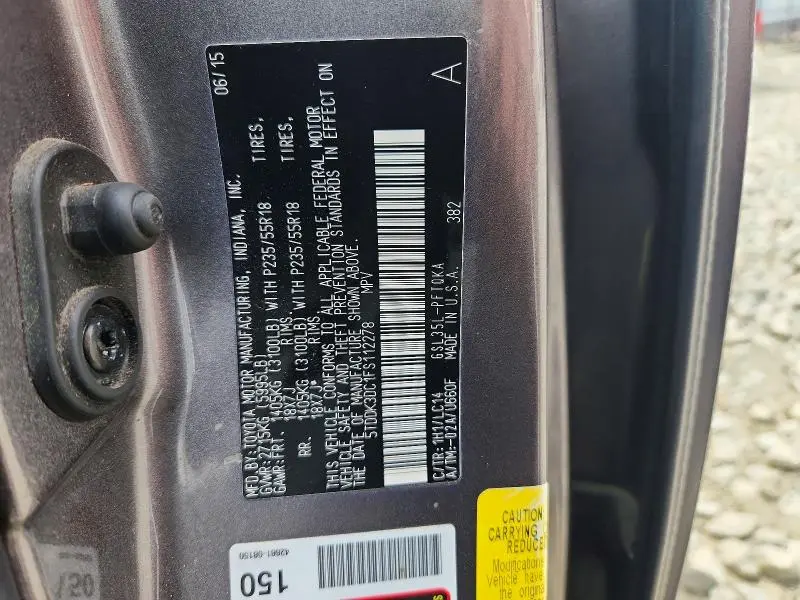 2015 TOYOTA SIENNA XLE 7-PASSENGER  