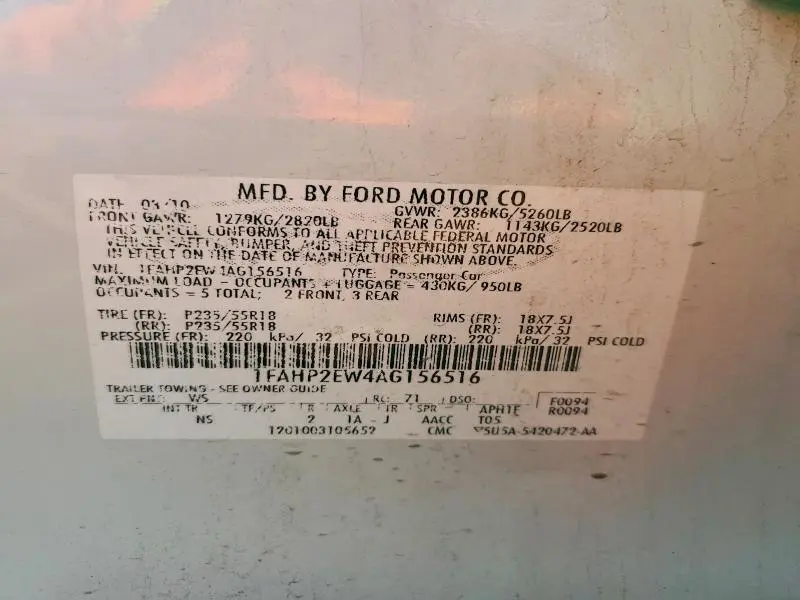 2010 FORD TAURUS SEL  