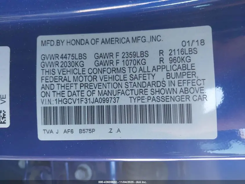 2018 HONDA ACCORD SPORT