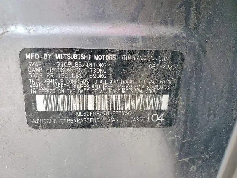 2022 MITSUBISHI MIRAGE G4 ES  