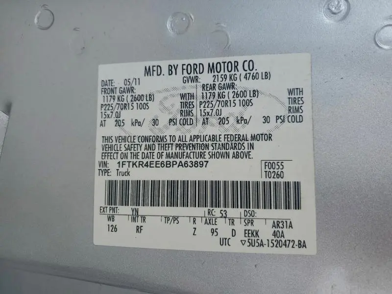 2011 FORD RANGER SUPER CAB  