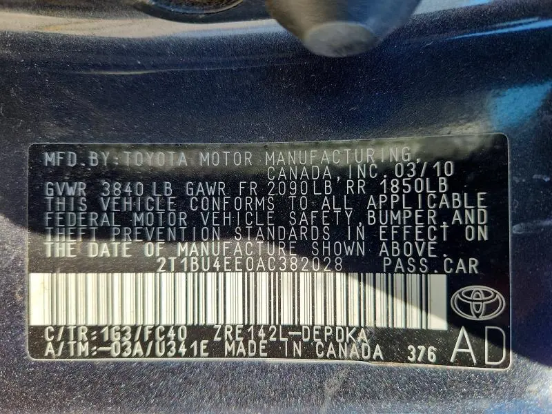 2010 TOYOTA COROLLA LE  