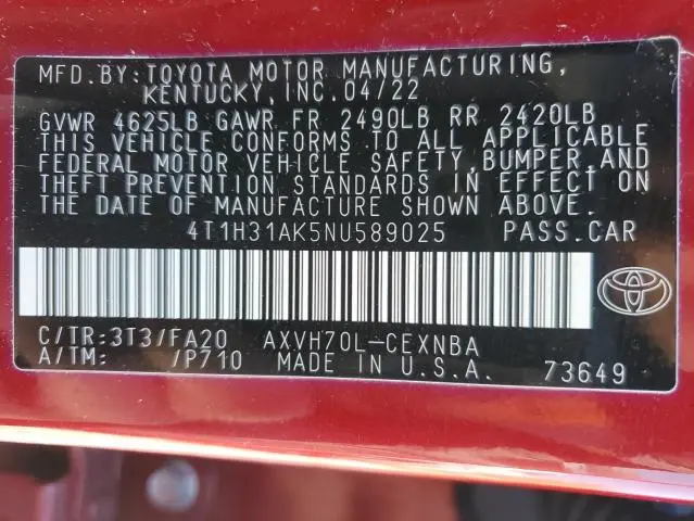 2022 TOYOTA CAMRY LE