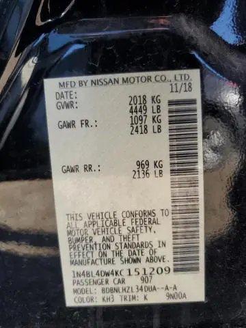 2019 NISSAN ALTIMA SV  