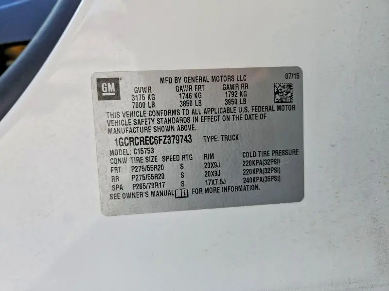 2015 CHEVROLET SILVERADO C1500 LT  