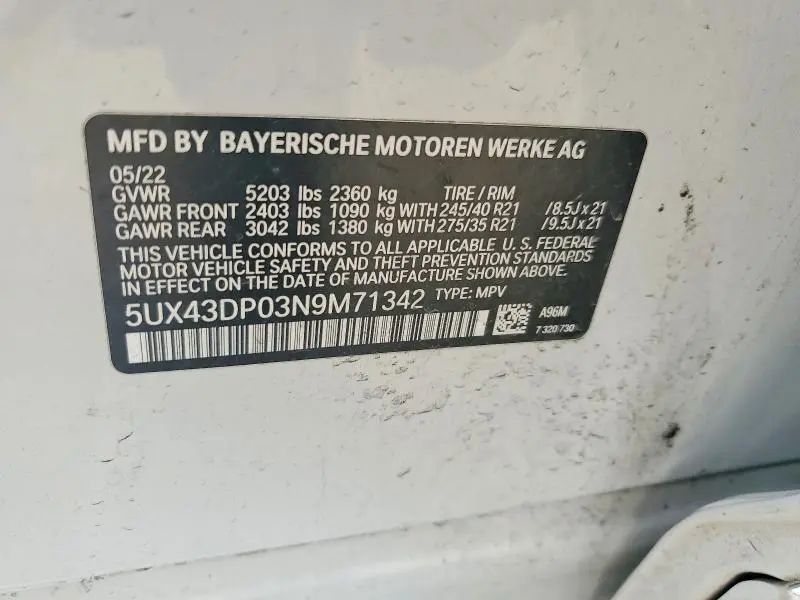 2022 BMW X3 SDRIVE30I  