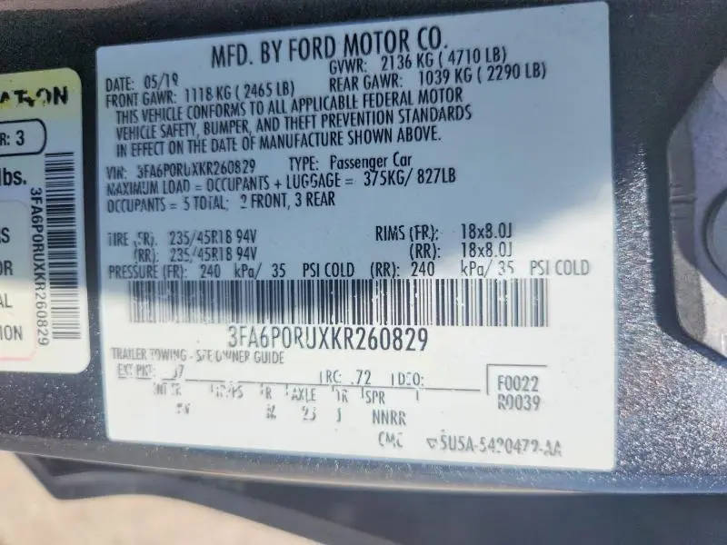 2019 FORD FUSION TITANIUM  