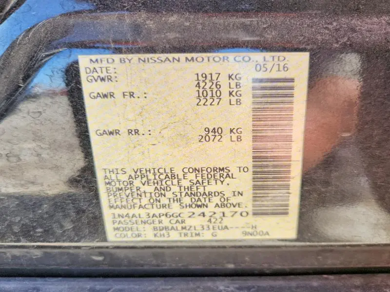 2016 NISSAN ALTIMA 2.5 SV  
