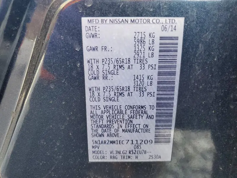 2014 NISSAN PATHFINDER SL  