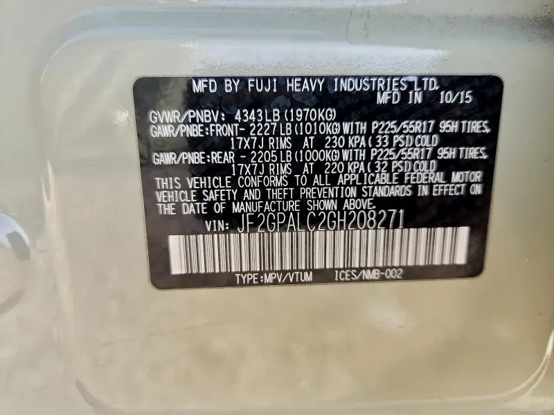 2016 SUBARU CROSSTREK LIMITED  