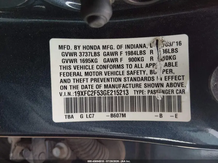 2016 HONDA CIVIC LX