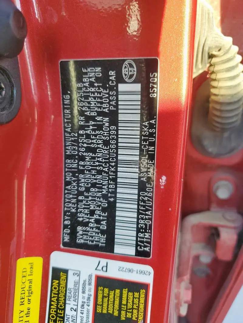 2012 TOYOTA CAMRY BASE  