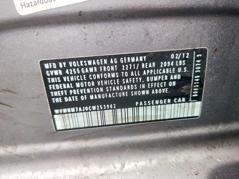 2012 VOLKSWAGEN GOLF   