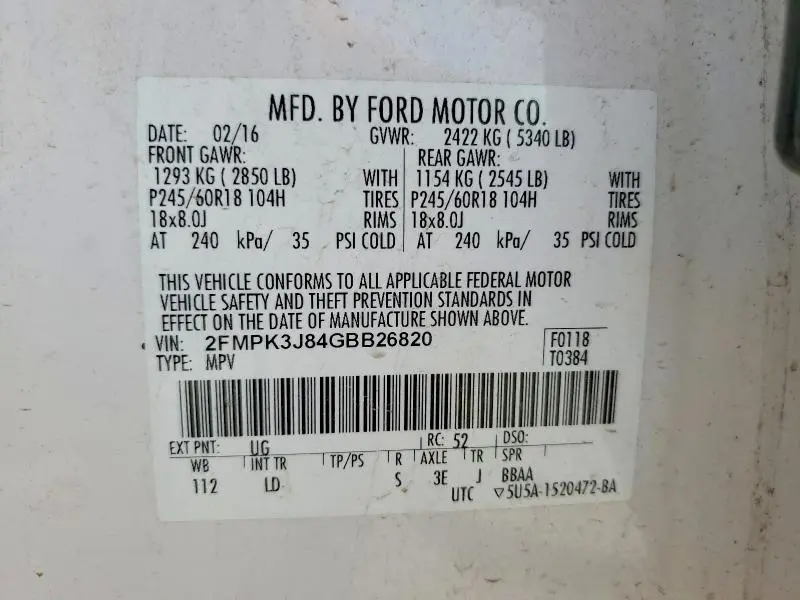 2016 FORD EDGE SEL  