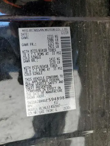 2020 NISSAN PATHFINDER SV  