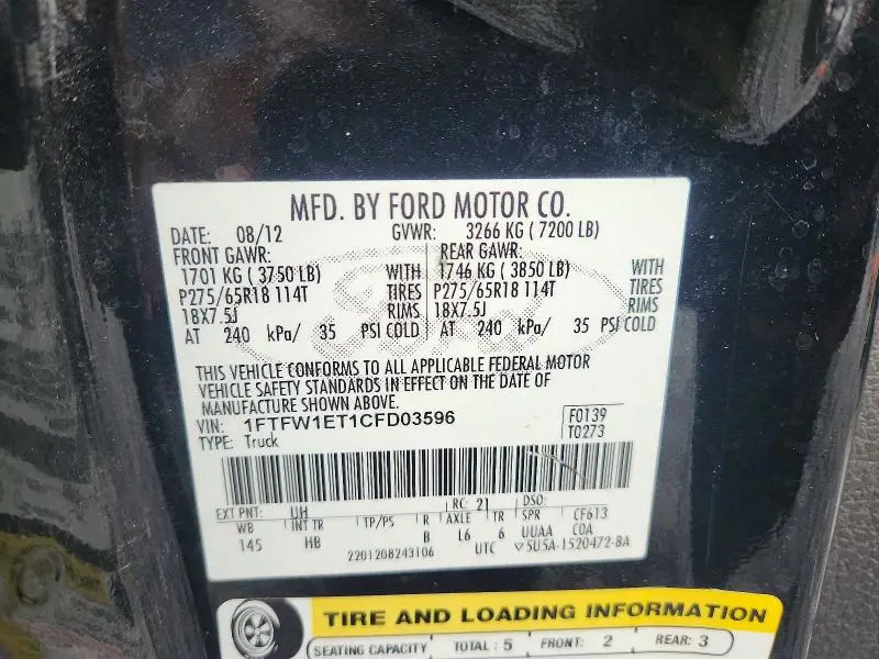 2012 FORD F150 SUPERCREW  