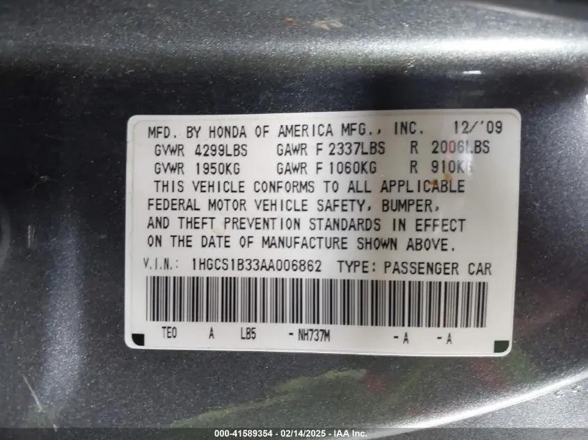 2010 HONDA ACCORD 2.4 LX-S