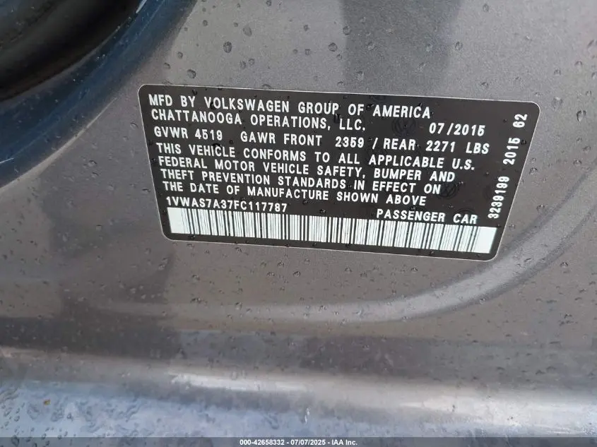2015 VOLKSWAGEN PASSAT 1.8T LIMITED EDITION