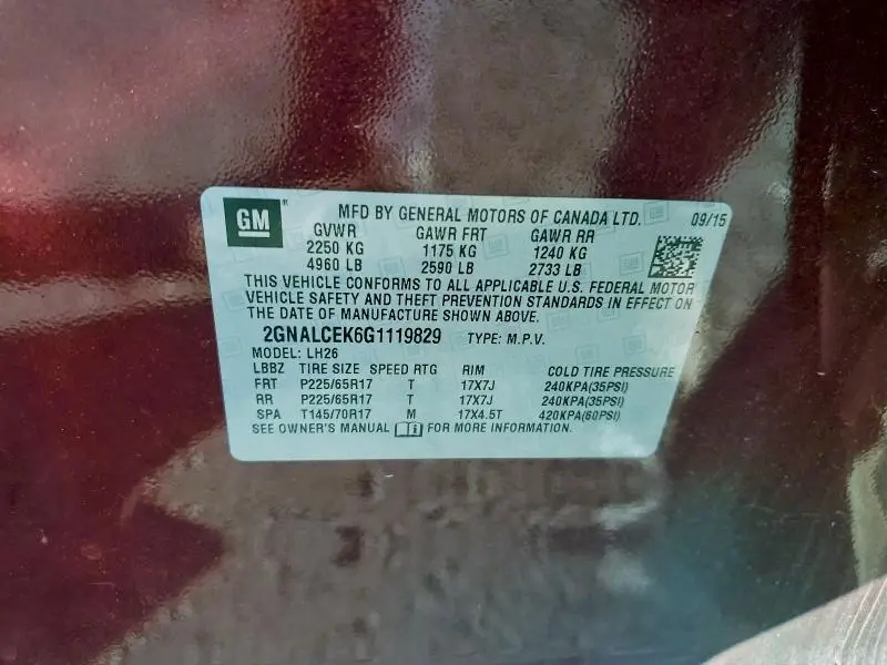 2016 CHEVROLET EQUINOX LT  