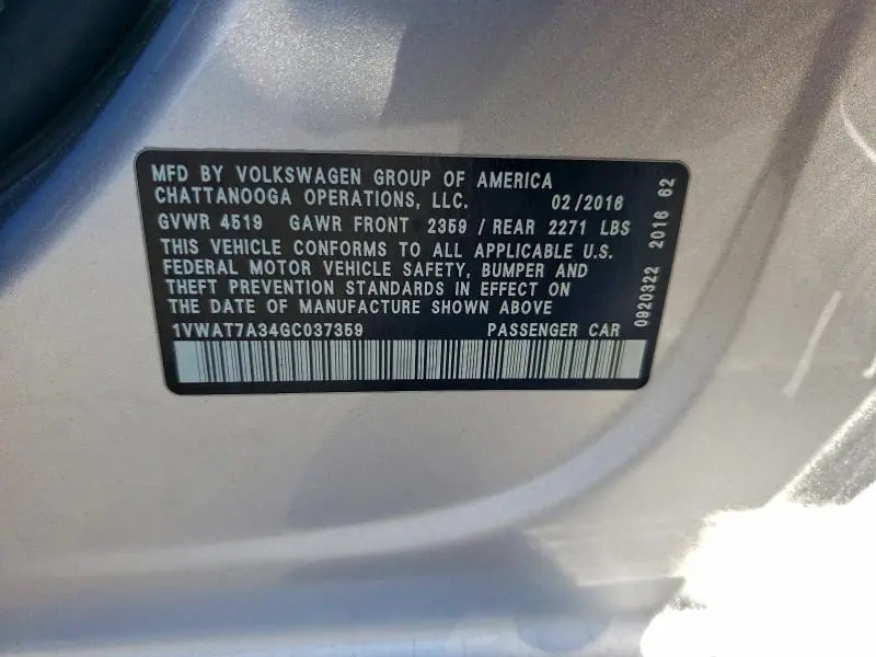 2016 VOLKSWAGEN PASSAT S  