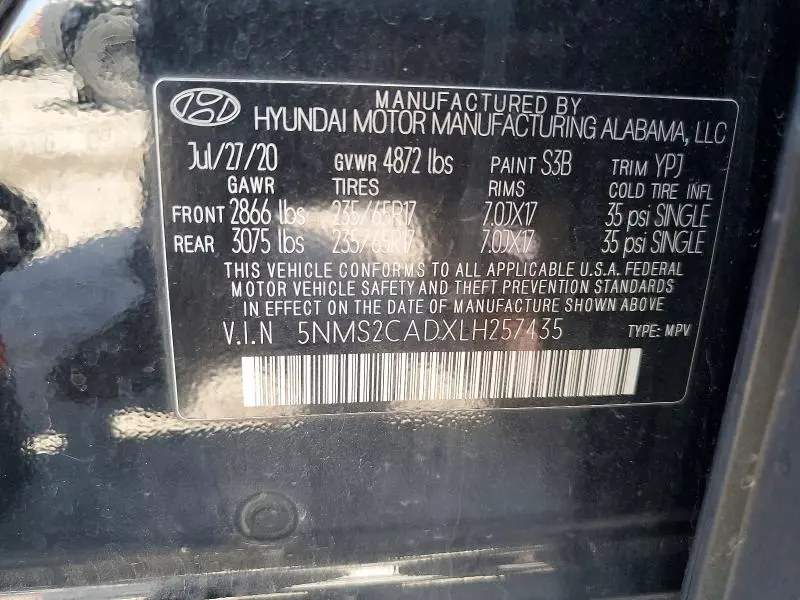 2020 HYUNDAI SANTA FE SE  