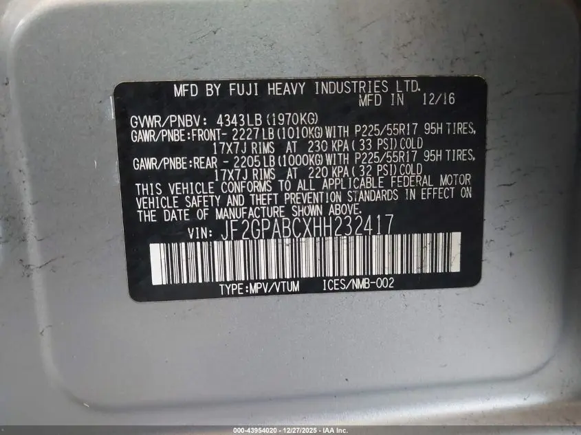 2017 SUBARU CROSSTREK 2.0I PREMIUM