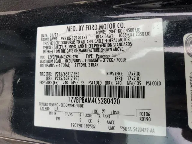 2012 FORD MUSTANG   