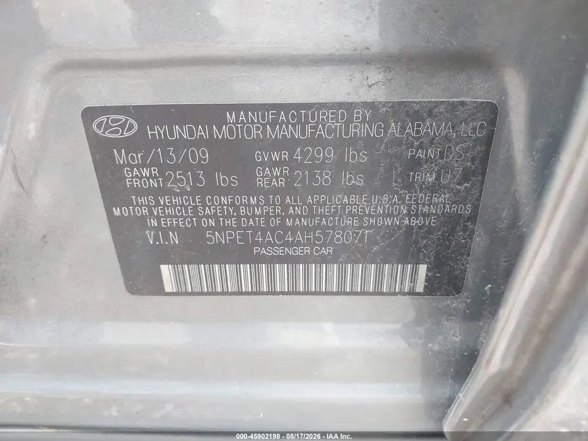 2010 HYUNDAI SONATA GLS