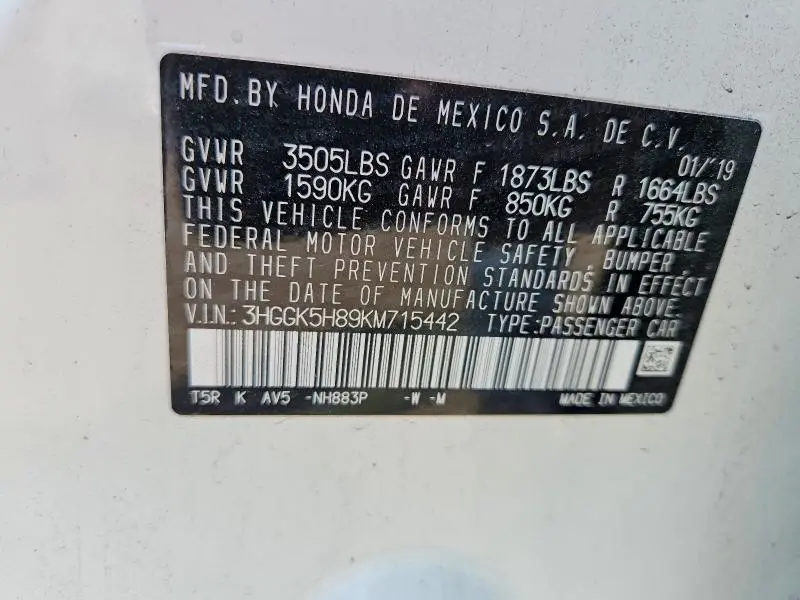 2019 HONDA FIT EX  