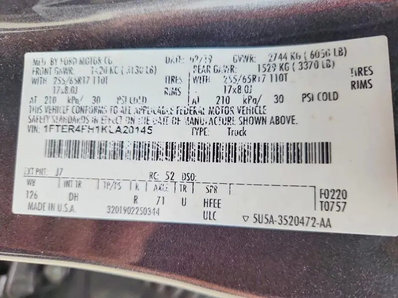 2019 FORD RANGER XL  