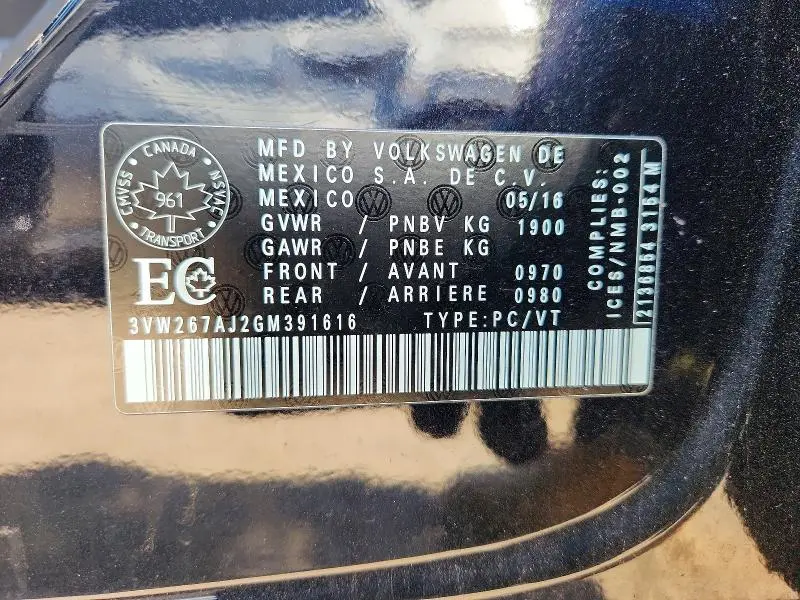 2016 VOLKSWAGEN JETTA S  