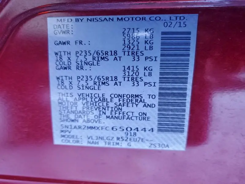 2015 NISSAN PATHFINDER S  