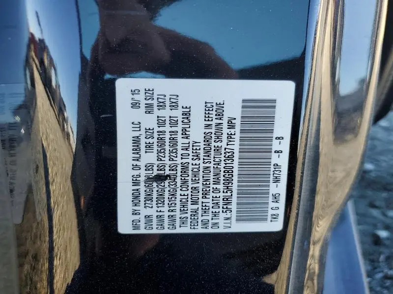 2016 HONDA ODYSSEY TOURING  