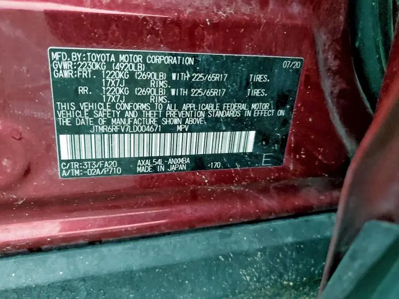 2020 TOYOTA RAV4 XLE  