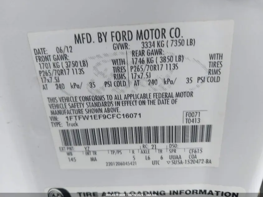 2012 FORD F-150 FX4/KING RANCH/LARIAT/PLATINUM/XL/XLT