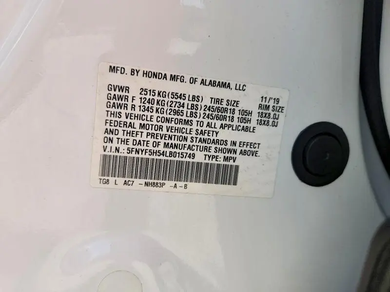 2020 HONDA PILOT EXL  