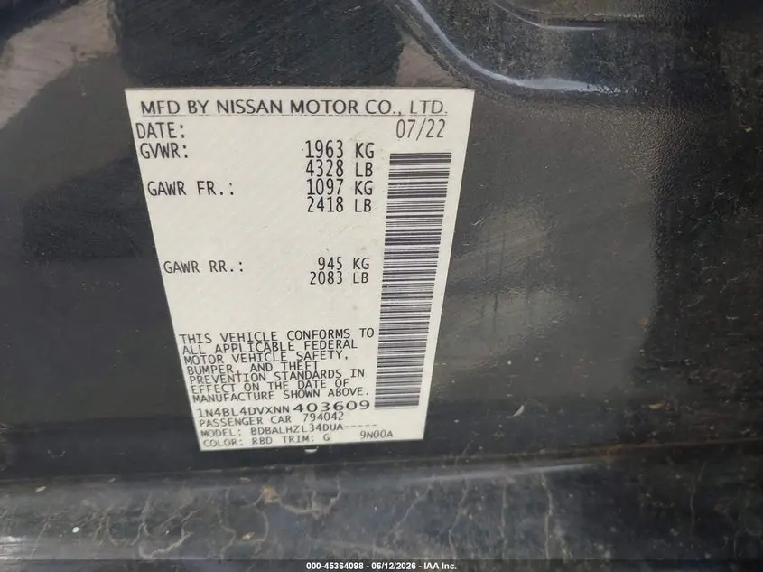 2022 NISSAN ALTIMA SV FWD