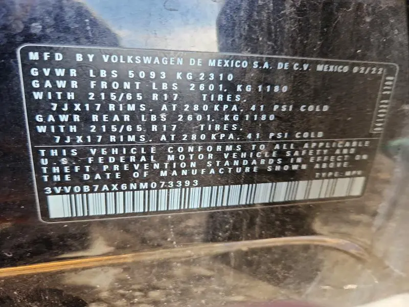 2022 VOLKSWAGEN TIGUAN S  