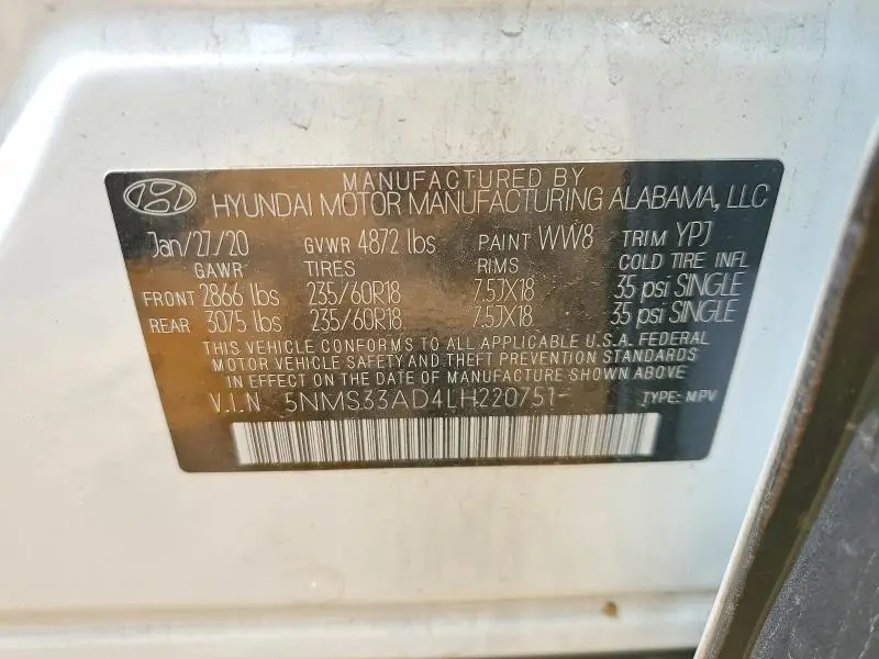 2020 HYUNDAI SANTA FE SEL  